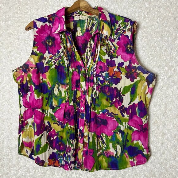 Lemon Grass Women's Floral Sleeveless Button Up Blouse Size XL‎ - Picture 1 of 4